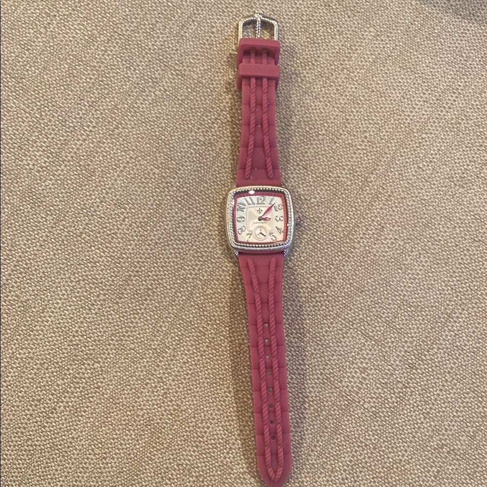 Judith Ripka Square Face Watch with Pink Leather Band